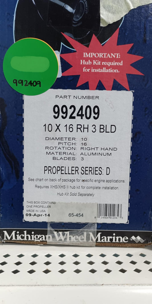 VORTEX MICHIGAN WHL 992409 VORTEX D-SERIES 3-BLADE ALUMINUM PROPELLER-RH 10 INCH DIAMETER X 16 INCH PITCH