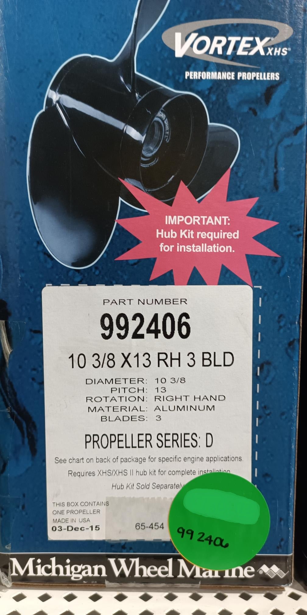 VORTEX MICHIGAN WHEEL 992406 VORTEX D-SERIES 3 BLADE ALUMINUM PROPELLER
