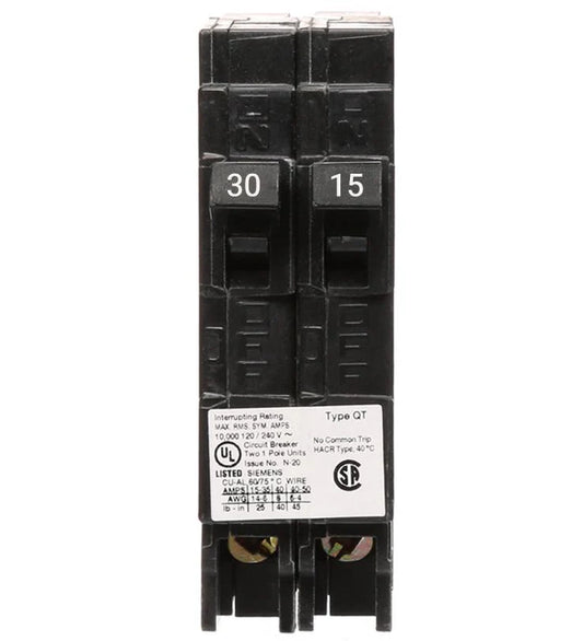 Siemens - 15 Amp Molded Case Circuit Breaker Plug-In - 30/15 Amp - 1 Pole - 120 Volt