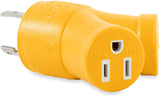 Camco PowerGrip Heavy Duty 3-Prong Generator Adapter (30M/2 x 15F) - Durable Construction for Safe and Simple Use