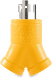 Camco PowerGrip Heavy Duty 3-Prong Generator Adapter (30M/2 x 15F) - Durable Construction for Safe and Simple Use