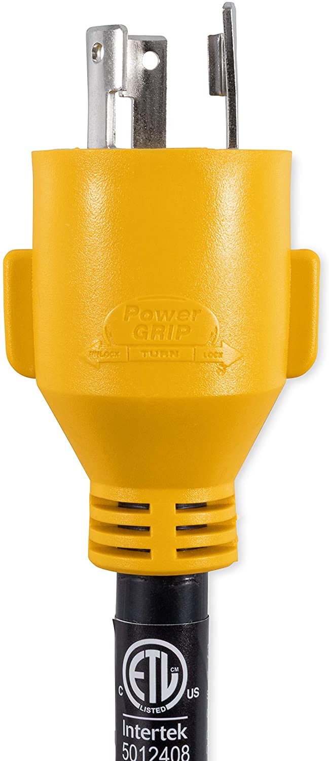 Camco 12" L5-30 AMP Locking 3-Prong Plug / TT-30 30 AMP Standard Receptacle PowerGrip Generator Adapter